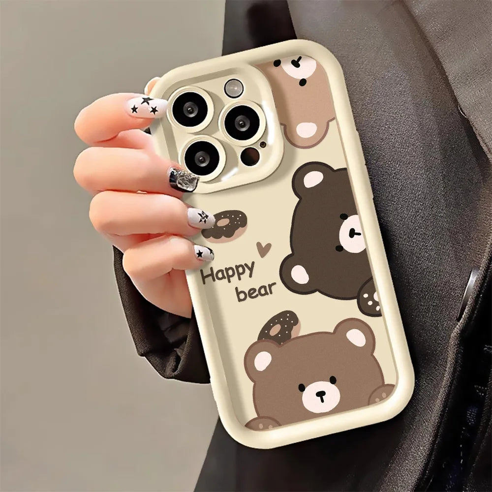 Cute Bear Phone Case For iPhone 13 Cases Iphone 11 15 Pro Max 16 14 12 XR XS X 7 8 Plus SE 15promax Soft Silicon Fundas Covers