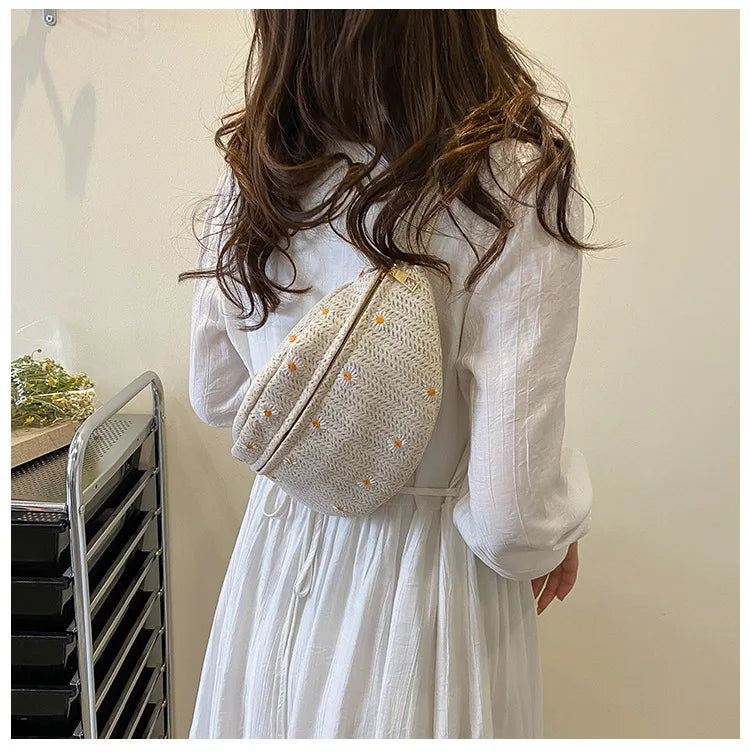 Women's Waist Bag Straw Woven Ladies Shoulder Crossbody Bags for Women 2023 Summer Fanny Pack Fashion Phone Female Chest Bag