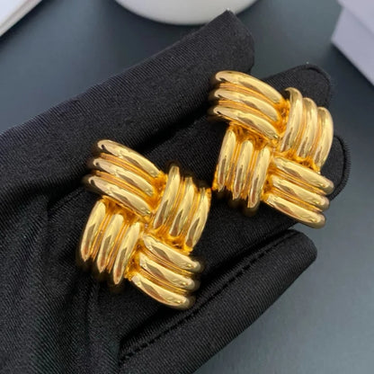 Europe 18K Gold Plated Brass Geometric Line Earrings Woman Luxury Jewelry Fashion Party Trend