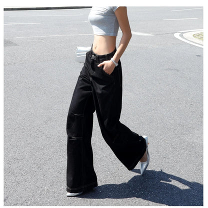 Women's Low-Waist Straight Wide-Leg Jeans Loose and Versatile Basic Fashionable Urban Style Casual Trousers