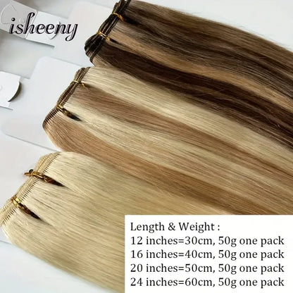 Highlight Blonde Human Hair Weft 12 16 20 24 inches Double Weft Hair Bundles Sewing In Hair Weaves 50g/bundle For Women