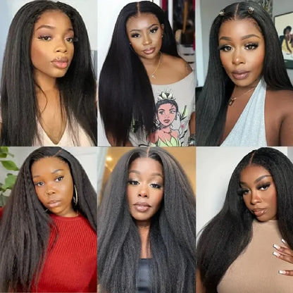 Glueless Wigs Human Hair For Women Kinky Straight Human Hair Wigs Pre Plucked Easy To Wear And Go 4x4 Lace Front Wig Nautural