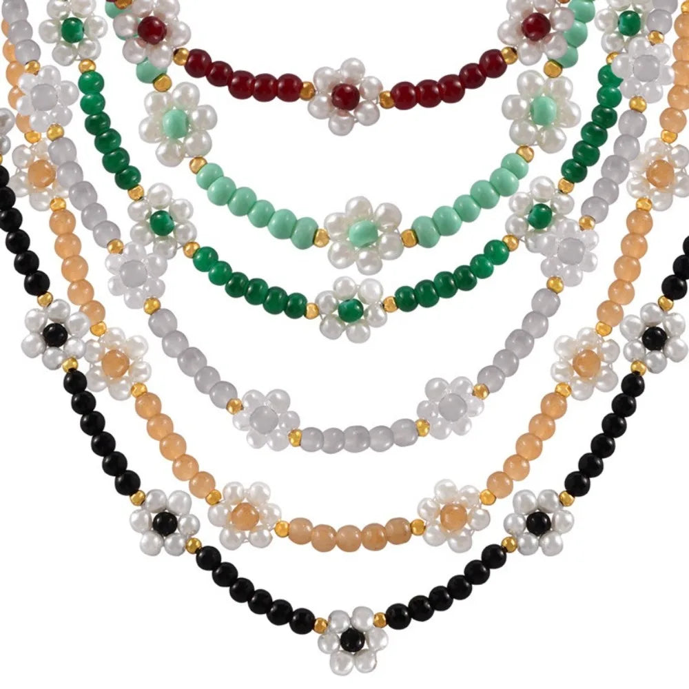 Women's Necklace Elegant Handmade Bead Color Natural Stone Woven Collarbone Chain Fashionable and Versatile Jewelry Accessories