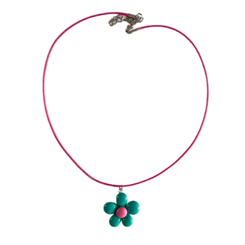 Colorful Flower Necklace Statement Pendant Necklace Floral Design Neck Jewelry Rope Necklace Perfect Gift for Women Girl