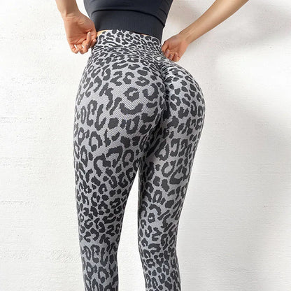 Women Leopard Seamless Yoga Pants High Waist Lifting Hip Honey Peach Hip Fitness Leggings Yoga Gym Tights Running Sports Pants