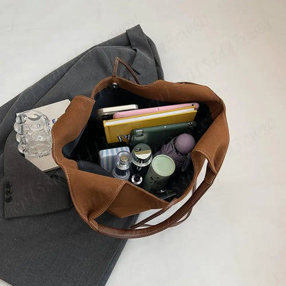 Women PU Tote Bag Designer Shoulder Bags Fashion Bucket Bag Large Capacity Suede Tote Purse Handbag Stylish Commuting Bag