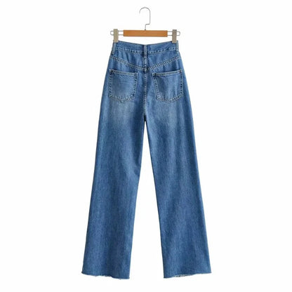 MiuKoMiYa Ripped Jeans For Women 2023 Streetwear Straight Denim Pants High Waist Long Denim Trousers Women Hollow Out Jeans