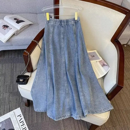 Denim Skirt For Women 2025 New High Waisted A-line Umbrella Skirt Versatile  Spring  Summer Elastic Waist Long Jean Skirt