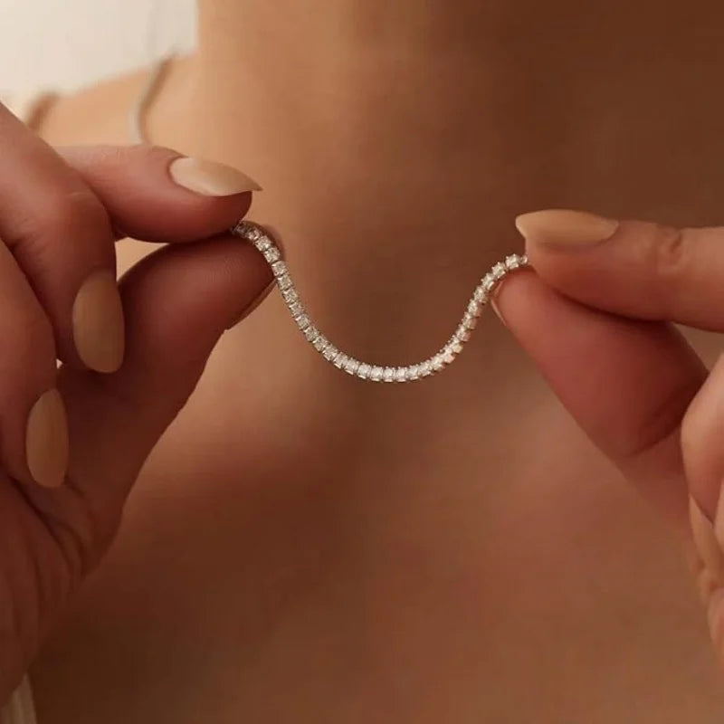 Tennis Necklace for Women,Gold/Silver Plated 3A Cubic Zirconia Diamond Choker Necklace,Dainty Neck Chain Necklace Trendy Jewelry