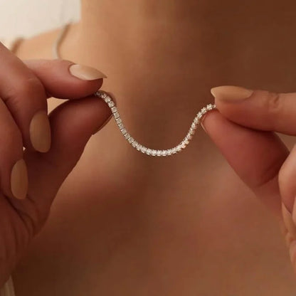 Tennis Necklace for Women,Gold/Silver Plated 3A Cubic Zirconia Diamond Choker Necklace,Dainty Neck Chain Necklace Trendy Jewelry