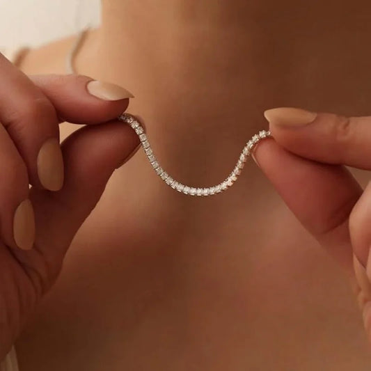 Tennis Necklace for Women,Gold/Silver Plated 3A Cubic Zirconia Diamond Choker Necklace,Dainty Neck Chain Necklace Trendy Jewelry