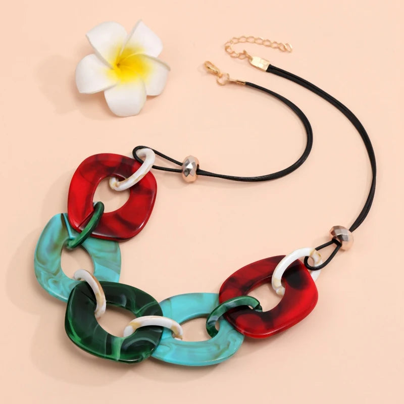 Fashion Handmade Acrylic Geometric Necklace Collar Jewelry for Women Statement Bib Necklaces Pendants