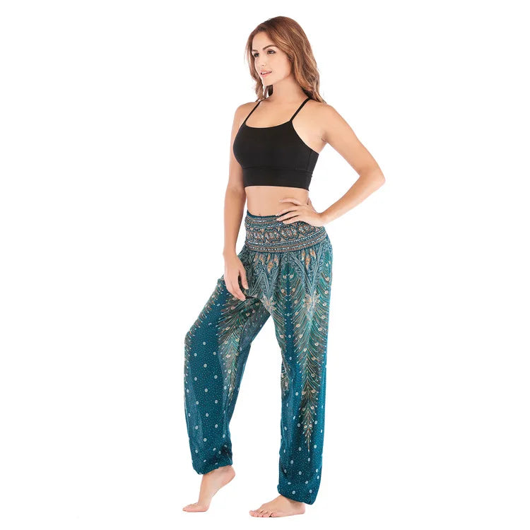 Women's Yoga Pants Printed Ethnic Style Loose Yoga Trousers Bloomers High Waist Fitness Sports Crotch Dance  Sweatpants