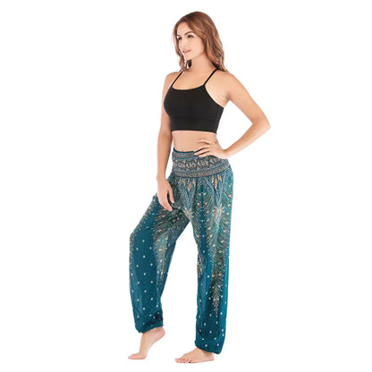 Women's Yoga Pants Printed Ethnic Style Loose Yoga Trousers Bloomers High Waist Fitness Sports Crotch Dance  Sweatpants