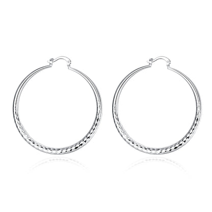 Charms fine 925 Sterling Silver 5CM circle hoop Earrings for Women fashion Pretty wedding party Jewelry Holiday gifts