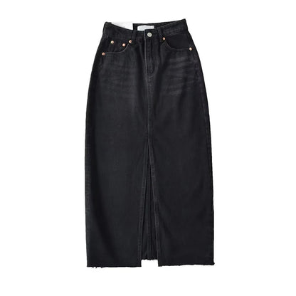 MiuKoMiYa Long Denim Skirts For Women Maxi Spring 2025 Black Front Slit Jean Skirts Womens Long Streetwear Blue Skirt Denim Maxi