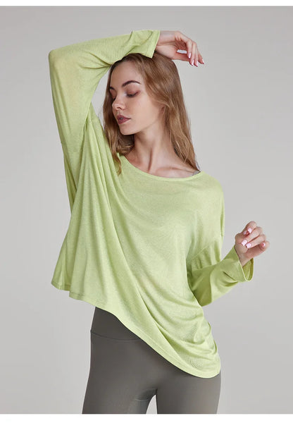 Women's Tops New Autumn Yoga Cover-up Loose Back Beauty Leisure Sports Fitness Top Light Breathable Long Sleeves Tee