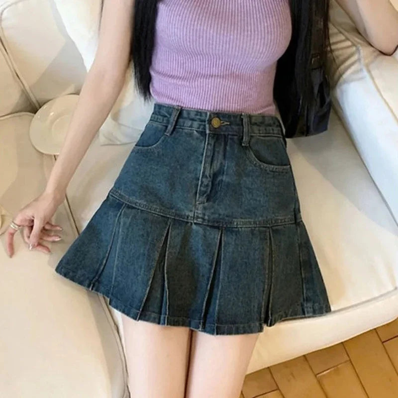 Jeans Skirts for Women Short Gyaru Coquette Mini Woman Denim Skirt High Waist Cute Kawaii Sexy Premium Korean Style New in Cheap
