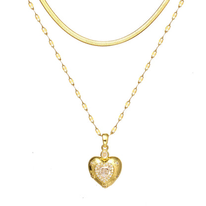 Women's High-End Heart-Shaped Necklace with Zircon Cross Pendant Stainless Steel Collarbone Chain Fashionable Jewelry