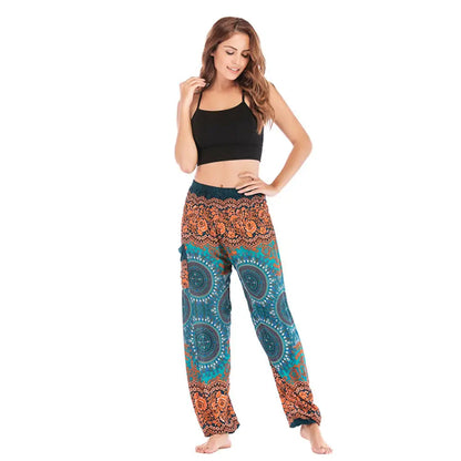 Women's Yoga Pants Printed Ethnic Style Loose Yoga Trousers Bloomers High Waist Fitness Sports Crotch Dance Palazzo Sweatpants