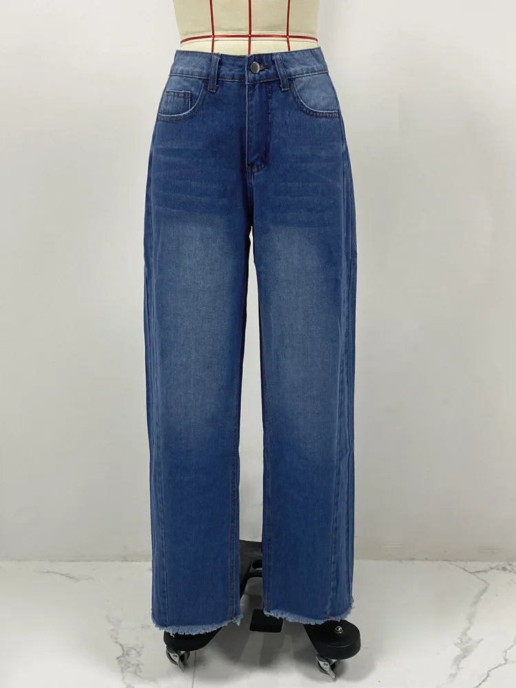 High-waisted Straight-leg Furred Jeans, Women's New Fashion High-waisted Wide-leg Pants Jeans,spring and Autumn for Women Y2k