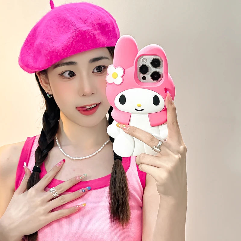 3D Kawaii Cute Cartoon Japan Sanrio Melody Phone Case For iPhone 15 Pro 14 13 12 11 Pro Max Cases Shockproof Soft Silicone Cover