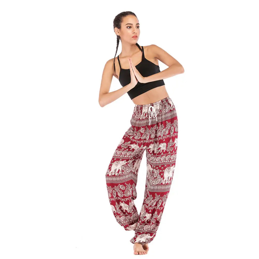 Women's Yoga Pants Printed Ethnic Style Loose Yoga Trousers Bloomers High Waist Fitness Sports Crotch Dance Palazzo Sweatpants