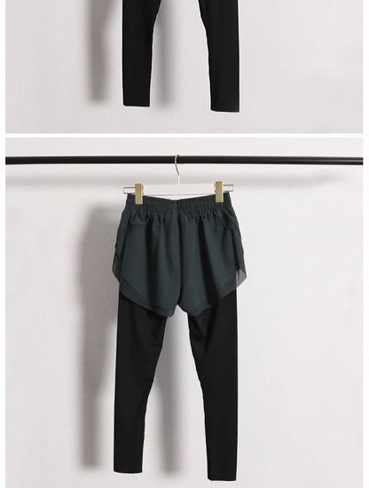 Stretch Autumn Sports Pants Women Two Pieces Fitness Yoga Pants and Shorts With Inner Phone Pocket 2 in 1 Yoga Pants