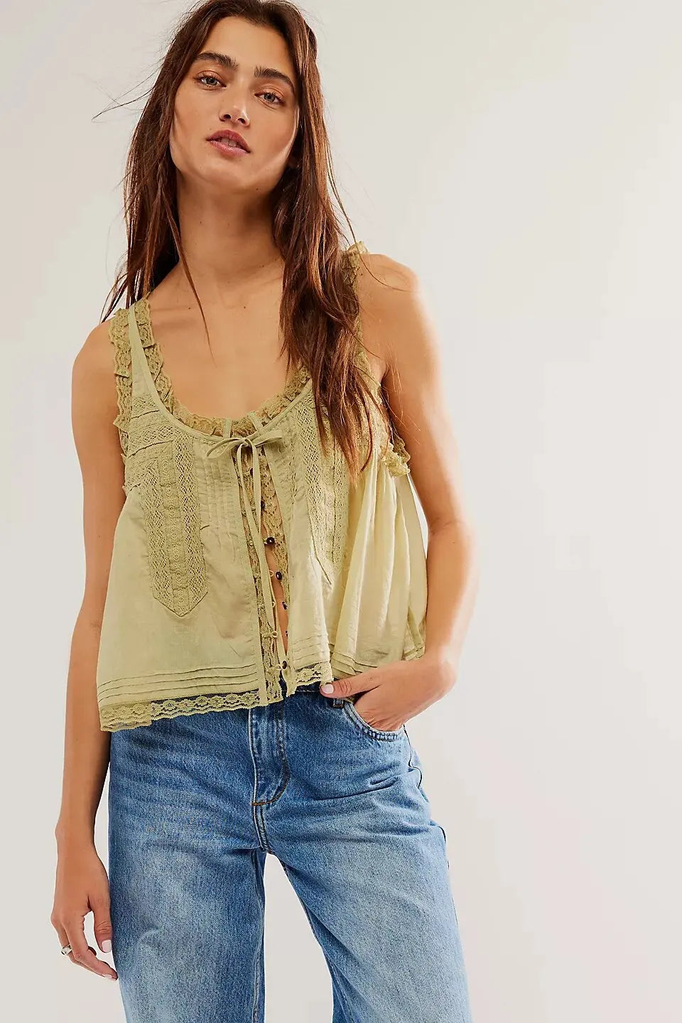 Women Sexy Crop Tops Sleeveless Boho Free Style Tank Tops Splice Lace Hippie Tops Button Down Summer Caimis Tee Top Female Cloth