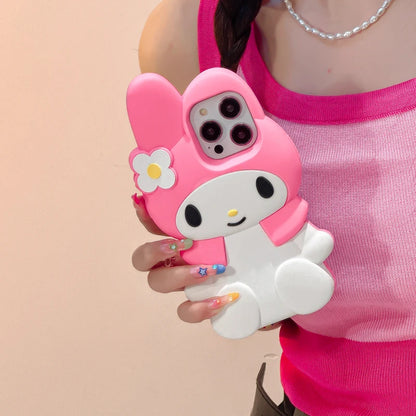 3D Kawaii Cute Cartoon Japan Sanrio Melody Phone Case For iPhone 15 Pro 14 13 12 11 Pro Max Cases Shockproof Soft Silicone Cover