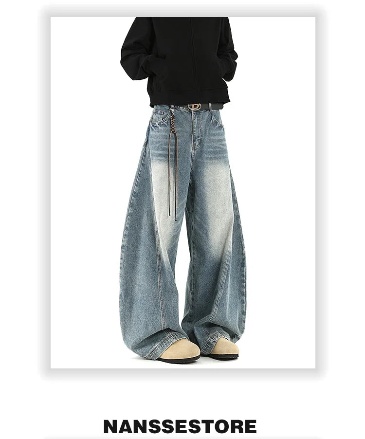 Women Blue Jeans Cargo Pants Streetwear High Waist American Wide Leg Pants Fashion Y2K Style Female Winter Straight Trousers