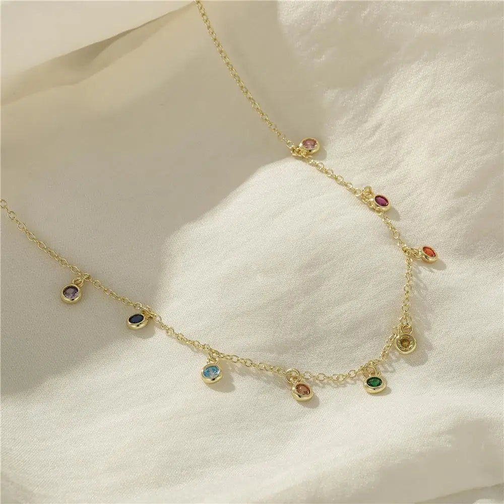 LENNIK 925 Sterling Silver French Elegant Round Fine Versatile Color Zirconium Women's Necklace Fashion Exquisite Chains Jewelry