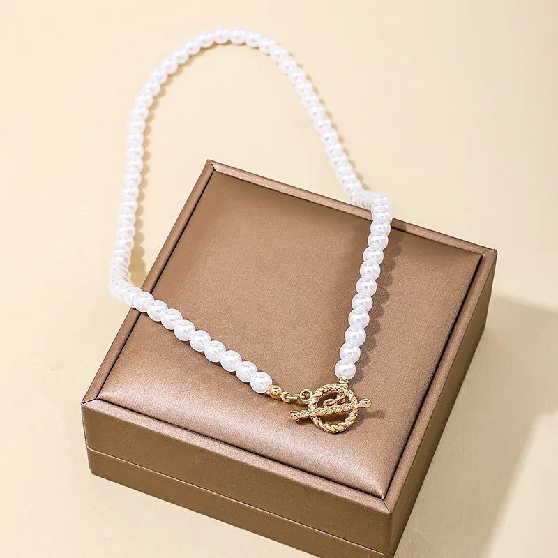 New Fashion Baroque Pearl Chain Necklace Women Collar Wedding Punk Toggle Clasp Circle Lariat Bead Choker Necklaces Jewelry