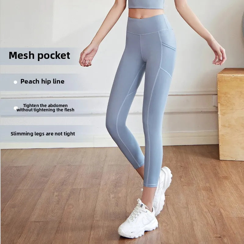 Yoga Pants Women High Waist Lift Hip Mesh Side Pocket Stretch Sports Leggings Running Yoga Clothing Fitness Pants