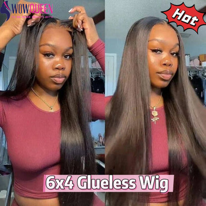 6x4 Glueless Wig Human Hair Ready To Wear Straight Human Hair Wigs Preplucked 32 Inch Pre Cut Lace 4x4 Transparent Closure Wig