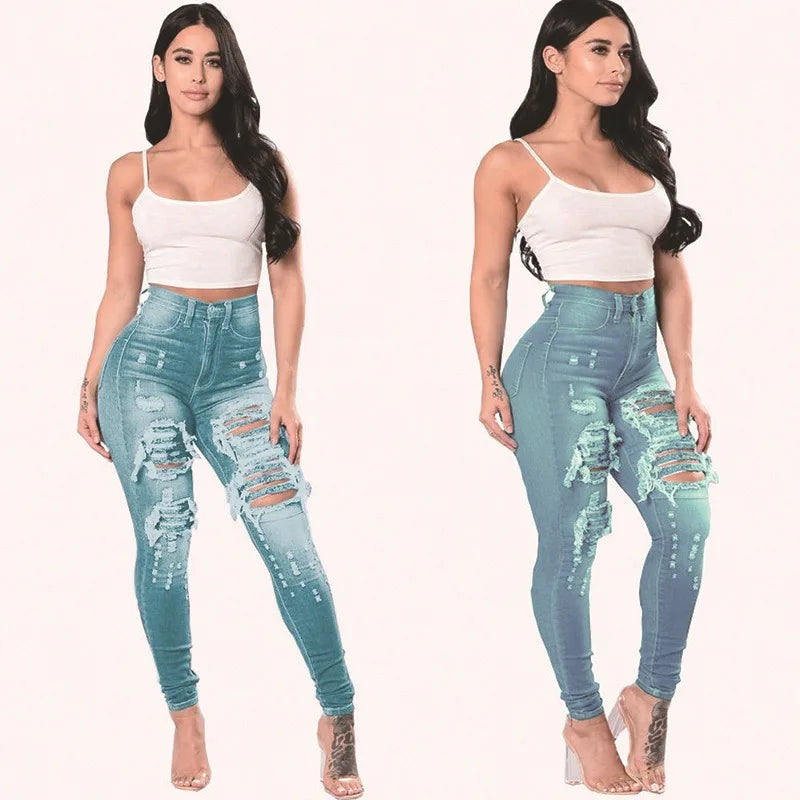 2025 Women  High Waist Ripped Jeans for Women Skinny Black Pockets Jeans Woman Elastic Slim Jean Female Femme Pants