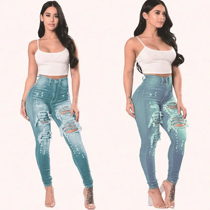 2025 Women  High Waist Ripped Jeans for Women Skinny Black Pockets Jeans Woman Elastic Slim Jean Female Femme Pants