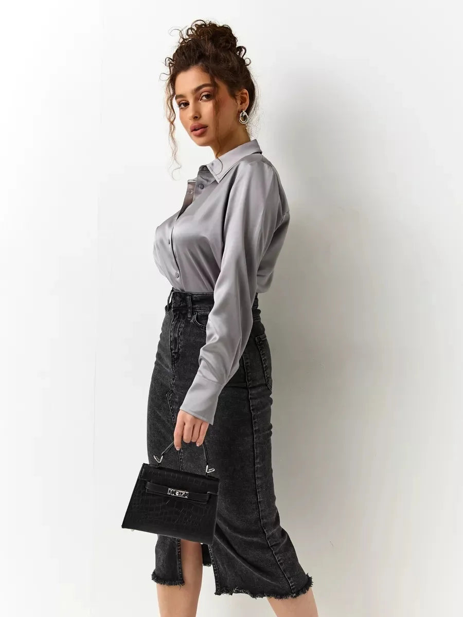 Denim Skirt Woman Streetwear Long Slim Skirts For Women Asymmetric High Quality Skirt Woman 2024 Trend High Waist Long Skirts