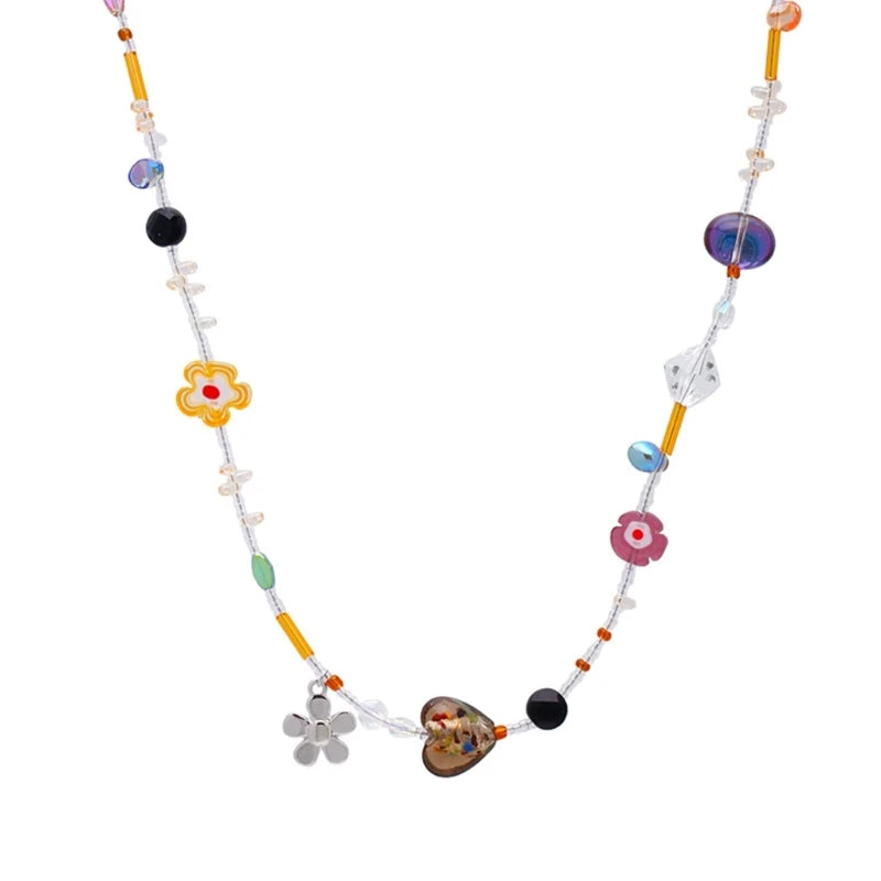 Beaded Clavicle Necklace Acrylic Flower Pendant Neckalces Elegant Accessory Women Neck Jewelry Suitable for Any Occasion