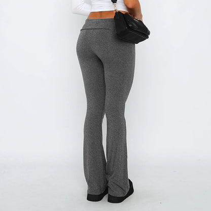 Long Pants Women Fashion Trousers Solid Elastic Leggings Flare Bottoms High Waist Wide Leg Athletic Yoga Bell Pants Summer