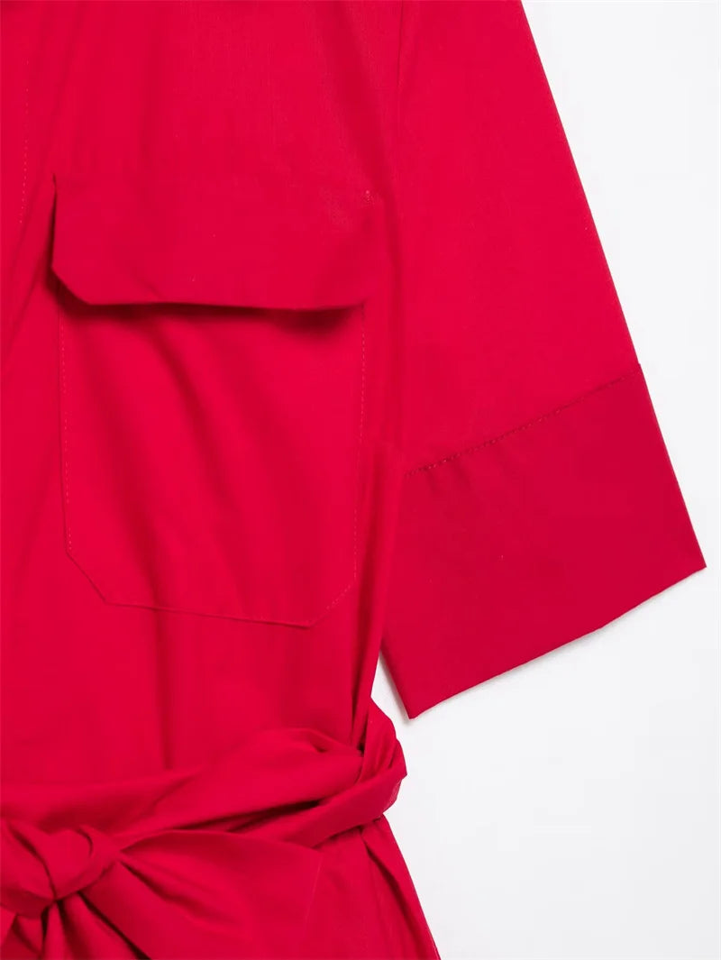 Women's Dresses New Spring 2025 Red Dress Elegant and Romantic Passionate and Unrestrained Belt Embellishment