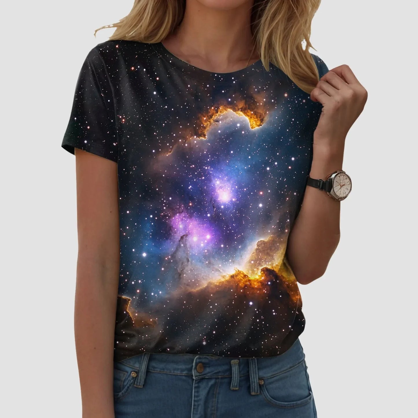 Top blouse woman trend 2025 women 3D galaxy print t shirts glitter shirts blouse fashionable Starry Sky summer ropa para Mujer