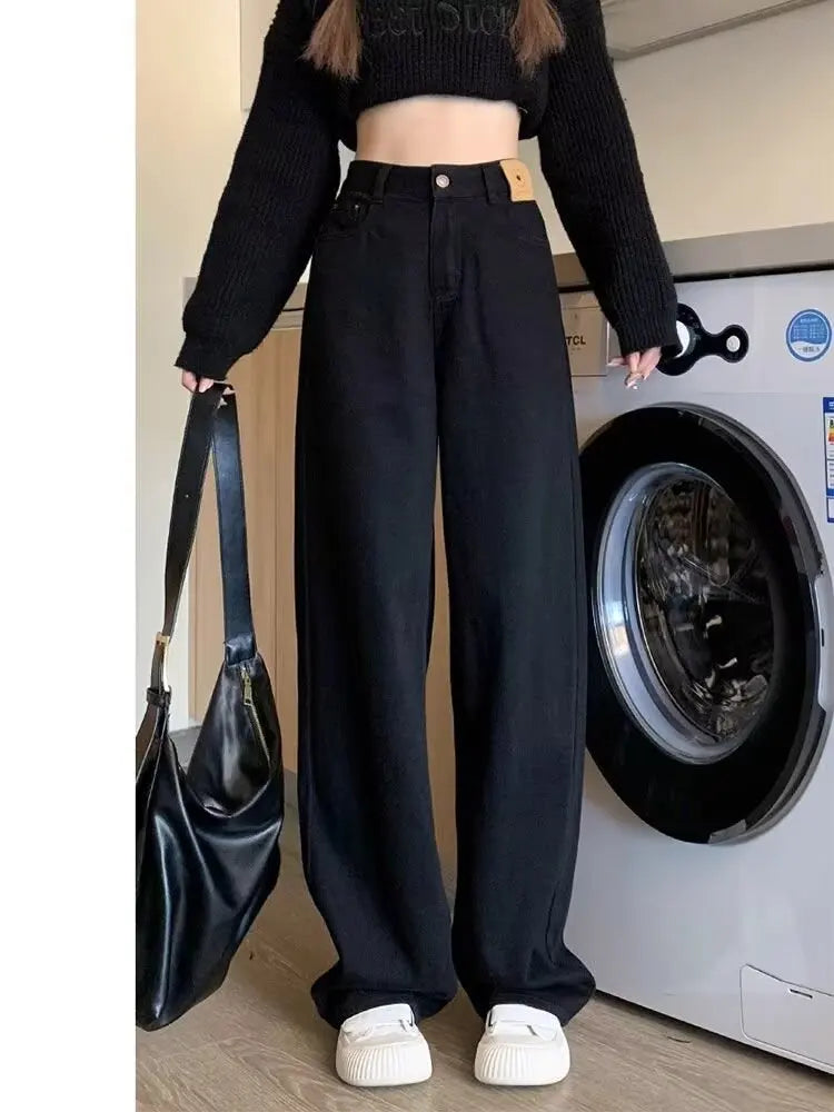 Wide Leg Jeans for Women Spring Autumn 2024 New Thin Style Retro Slimming Design Straight Pants