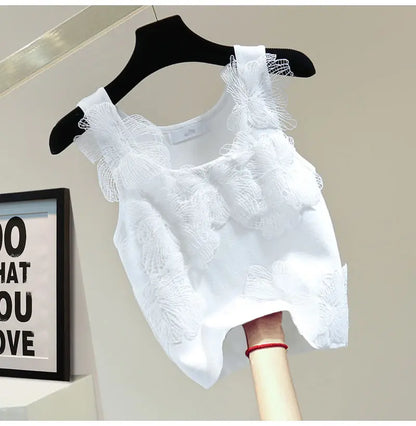 Sexy Crop Tops Women Heavy Embroidery Floral Tank 2025 Ropa Mujer Lace Butterfly Backless Tunic Vest Korean Summer Camis