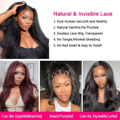 Glueless Wigs Human Hair For Women Kinky Straight Human Hair Wigs Pre Plucked Easy To Wear And Go 4x4 Lace Front Wig Nautural