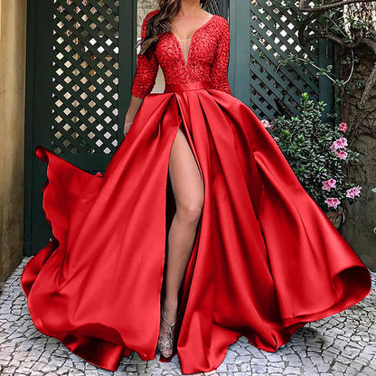 Women'S Elegant Evening Dresses Women'S Fashionable Long Dresses Trailing Evening Dresses Solid Color Floor-Length Dresses