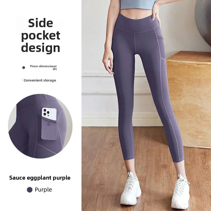 Yoga Pants Women High Waist Lift Hip Mesh Side Pocket Stretch Sports Leggings Running Yoga Clothing Fitness Pants