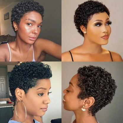 Wigs for Women Curly Wig with Bangs Full Machine Made Wig Machine Made Short Human Hair