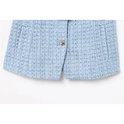 Women's Tweed Waistcoat With Belt, O Neck, Sleeveless, Front Button, Female Outerwear, Chic Tops, Fashion