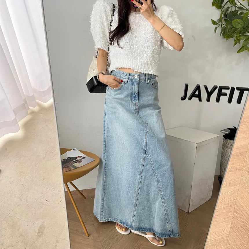 Long Denim Skirt Women 2024 Summer New Arrivals Heart Pattern High Waist A Line Jean Skirt For Women Streetwear Maxi Skirts